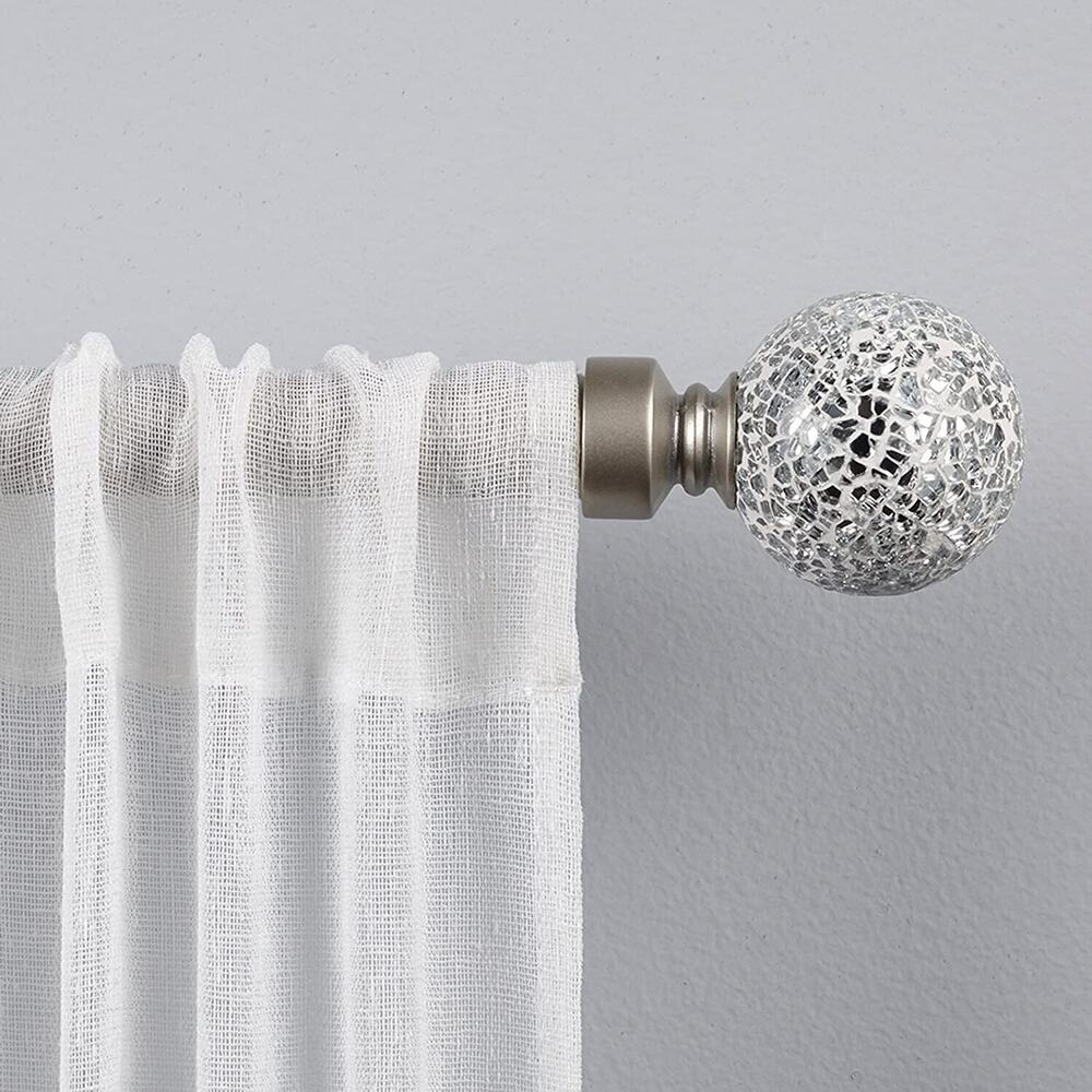 Exclusive Home White Mosaic Finial 1" Curtain Rod Matte Silver 66" - 120" Length